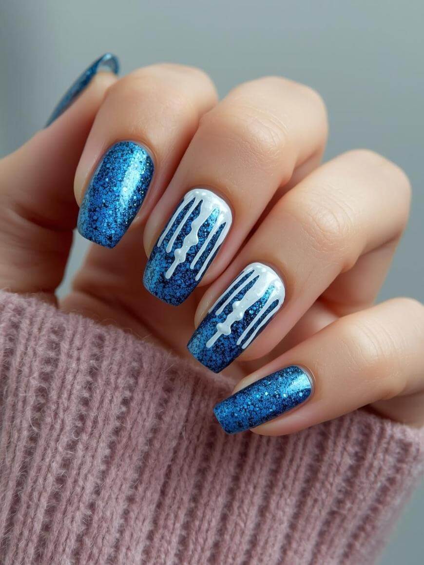 Snowflake Art Rhinestones Glitter Light Blue Glitter Snowflake Rhinestone Long Stilettos Snowflake Art Rhinestones Glitter Light Blue Glitter Snowflake Rhinestone Long Stilettos — Winter Glitter Nails