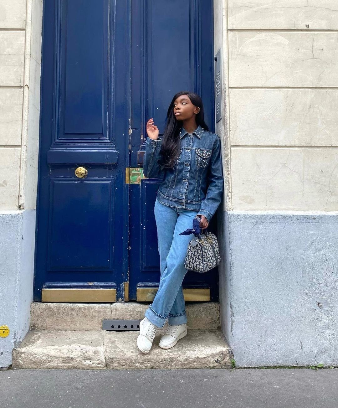 Embellished Denim Jacket with Light Blue Wide Leg Jeans Embellished Denim Jacket with Light Blue Wide Leg Jeans — Winter Outfits with Wide Leg Jeans