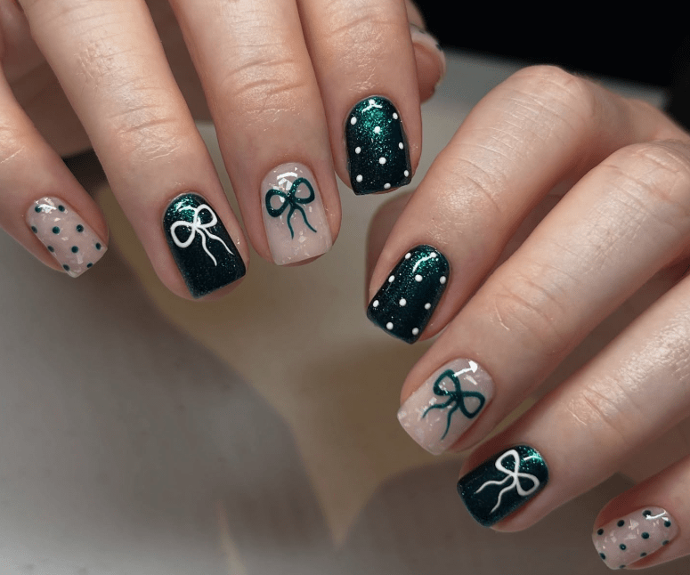 Dark Green Sheer Nude White Visual Idea Dark Green Sheer Nude White Visual Idea — Cute Winter Nails