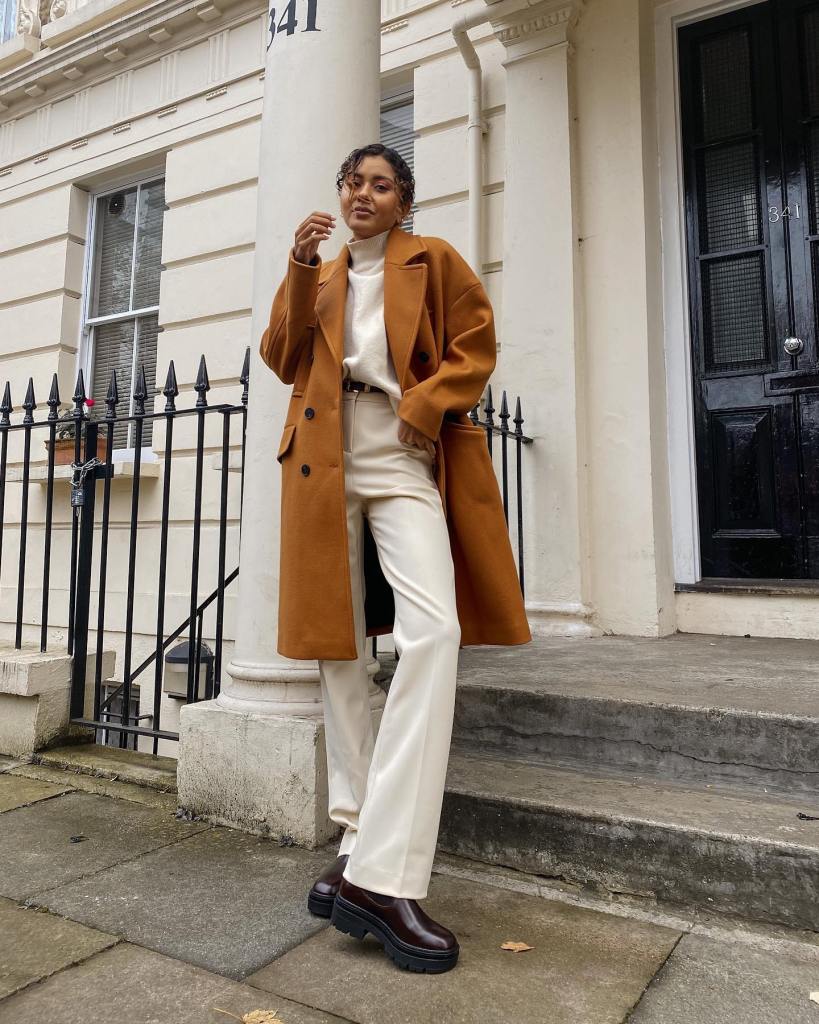 Rust Orange Wool Coat Over Cream Knit for a Pop of Color — Nashville Winter Outfits