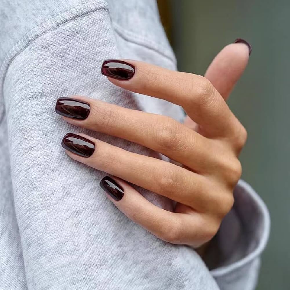 Deep Brown Gloss Medium Square Nails Deep Brown Gloss Medium Square Nails — Dark Winter Nails