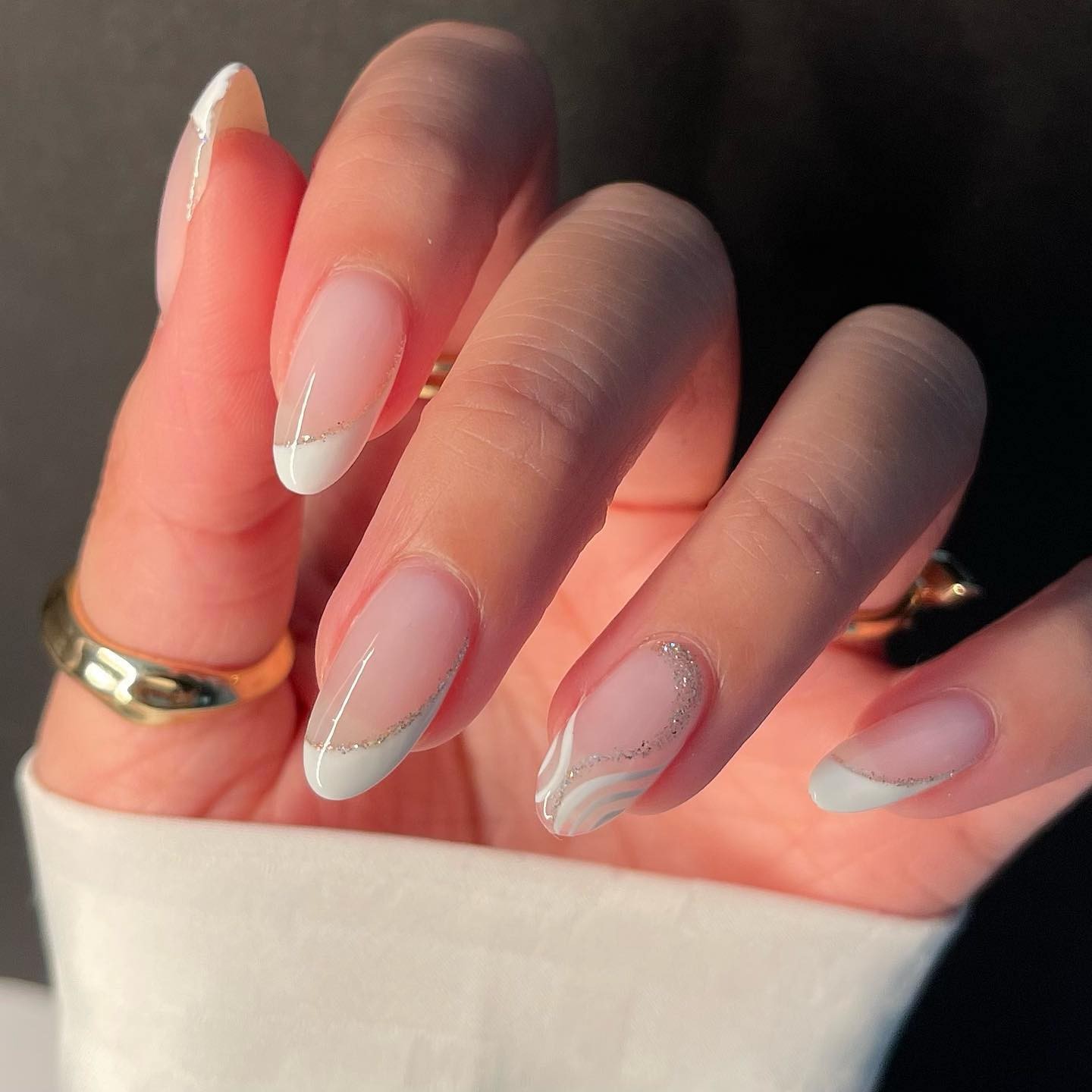 Sheer Nude French with Silver Glitter Accents Sheer Nude French with Silver Glitter Accents — Winter Wedding Nails