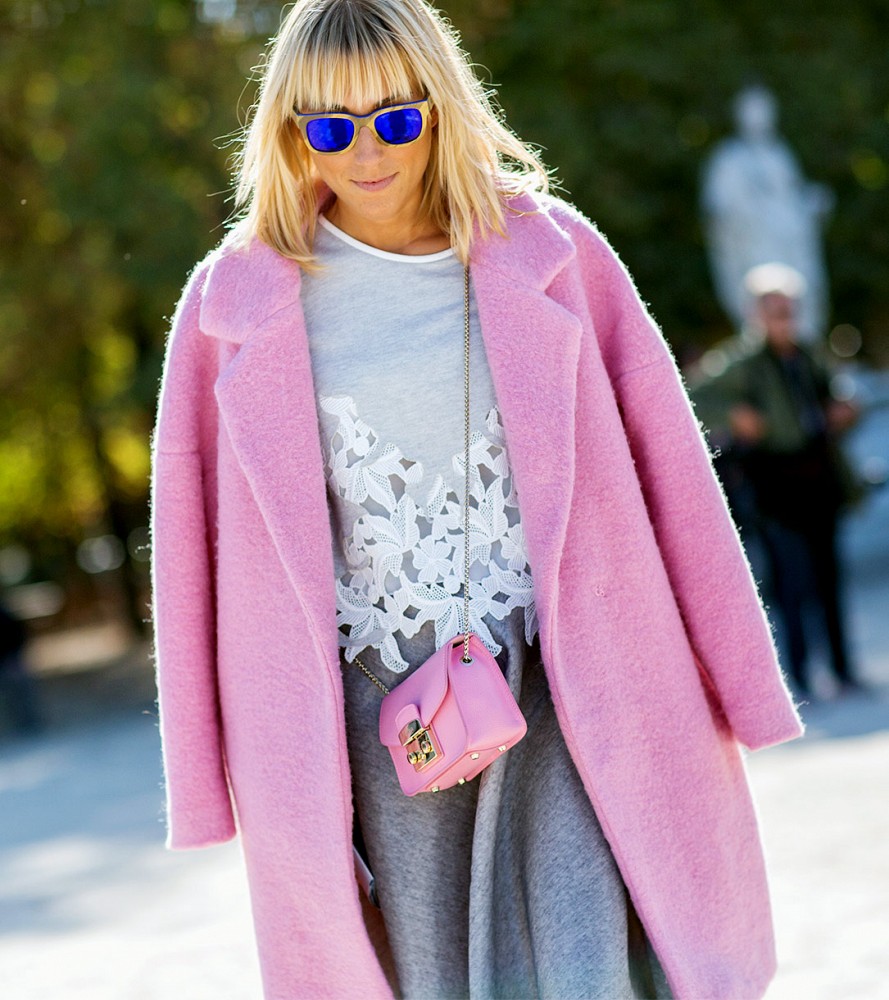 Bright Pink Oversized Coat with a Lace Top and Flowing Skirt — Paris Winter Outfits