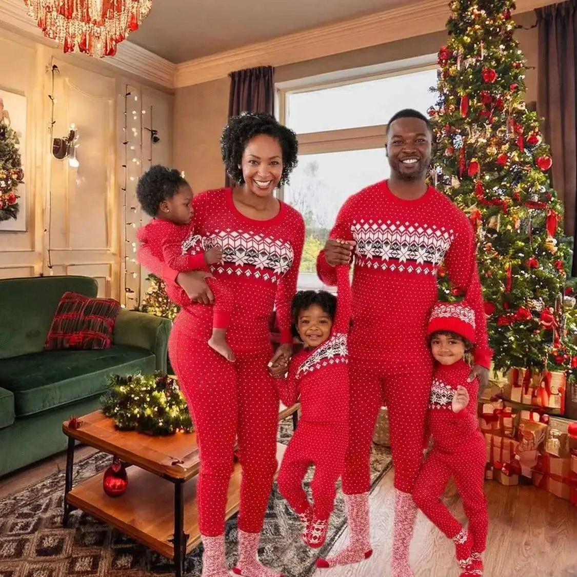 Festive Flannel: Matching Red and White Pajamas for Holiday Family Photos — Winter Family Photo Outfits
