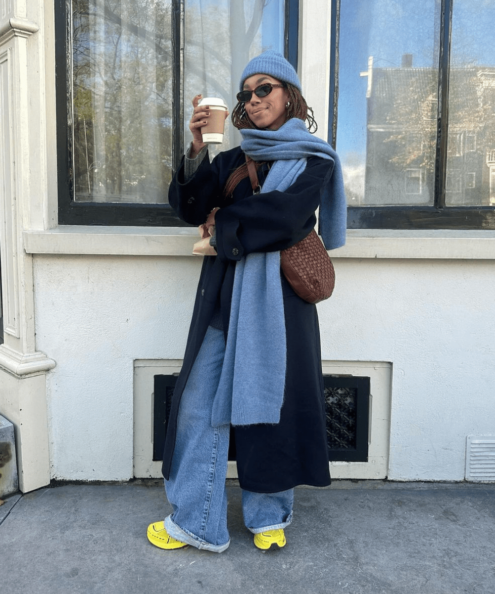 Playful Contrast: Black Coat with Yellow Clogs — Late Winter Outfits