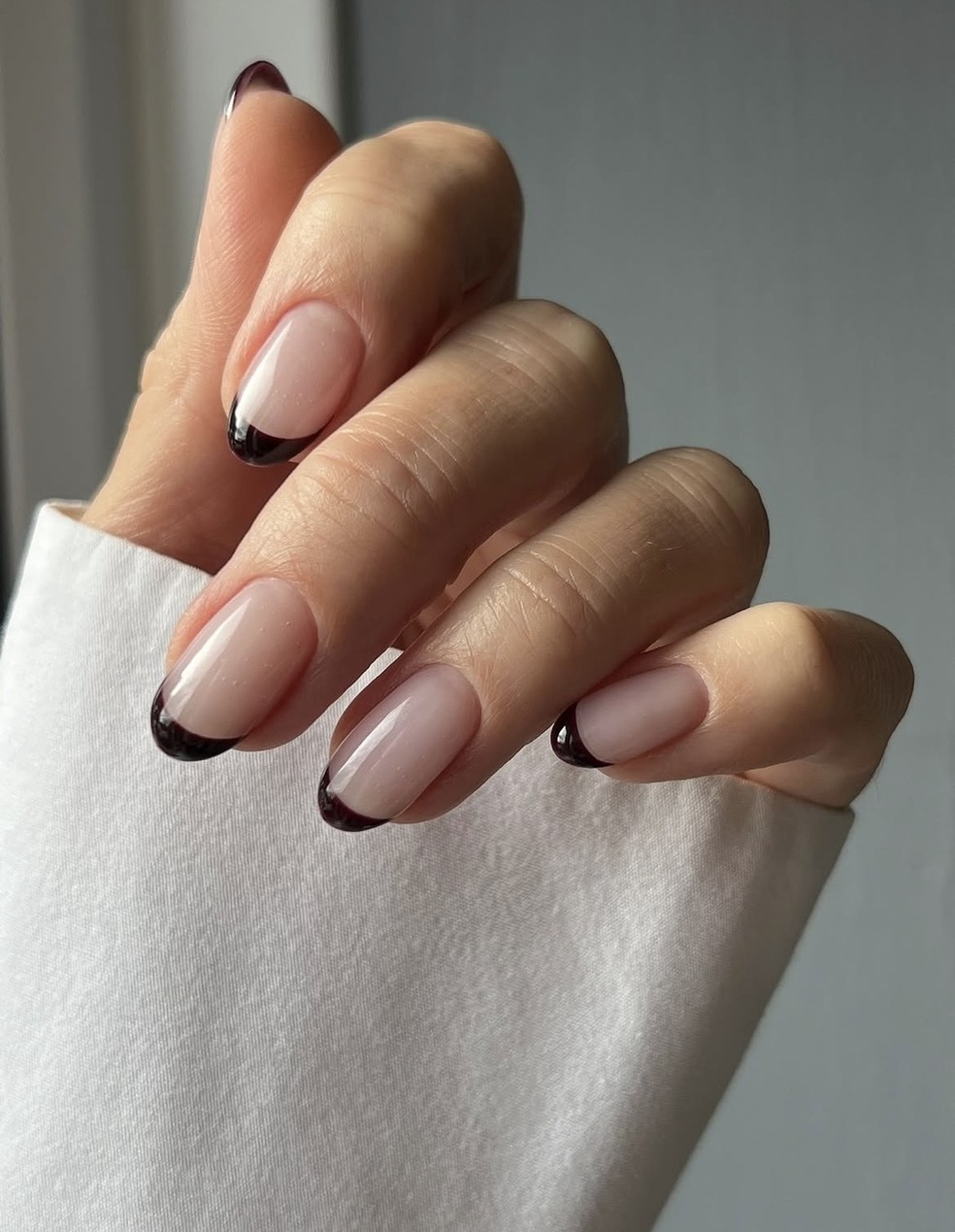 The Single Detail A Reader Notices First Burgundy Tip French Manicure Almond — Medium Length Winter Nails