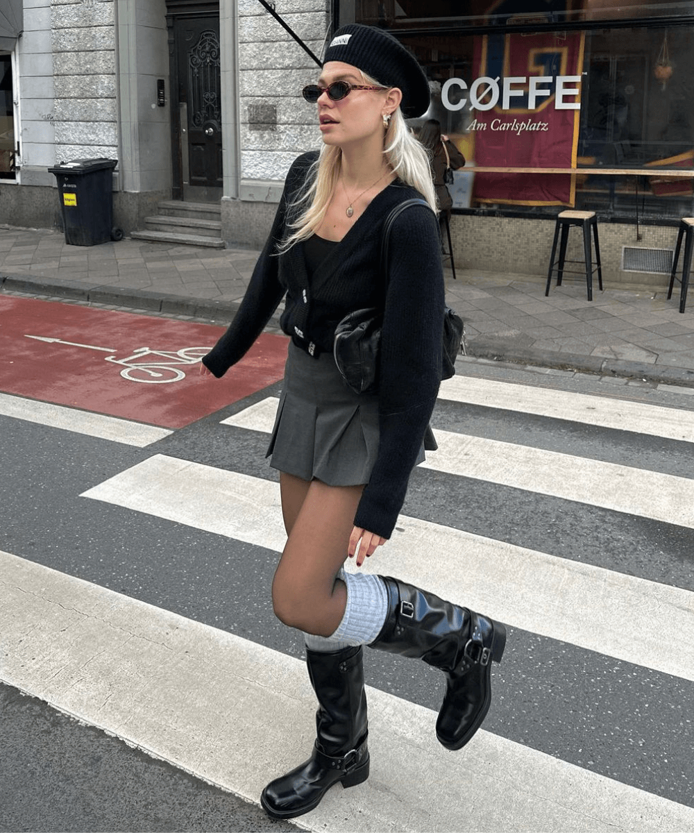 Black Knee-High Buckle Boots Outfit Idea — Europe Winter Outfits