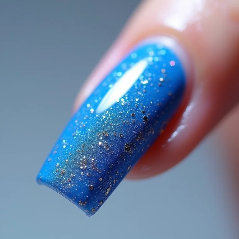 Densely Glittered Bright Blue Square Nail — Winter Blue Nails
