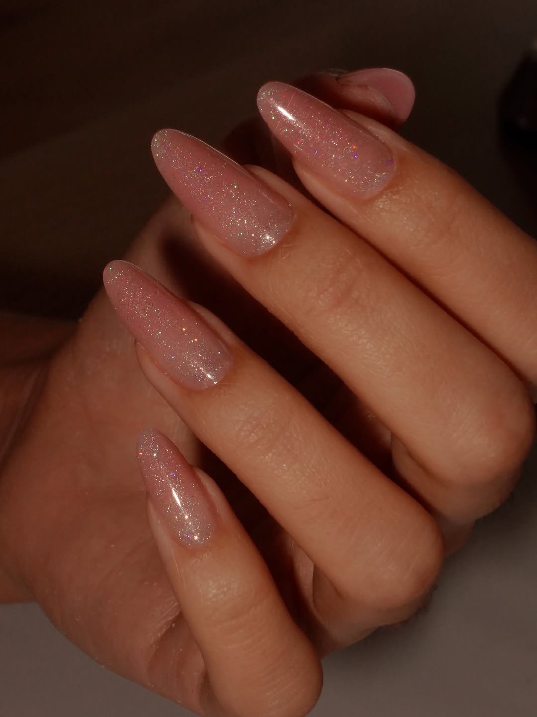 Sheer Pink Glitter Stiletto Sparkle Sheer Pink Glitter Stiletto Sparkle — Winter Wedding Nails