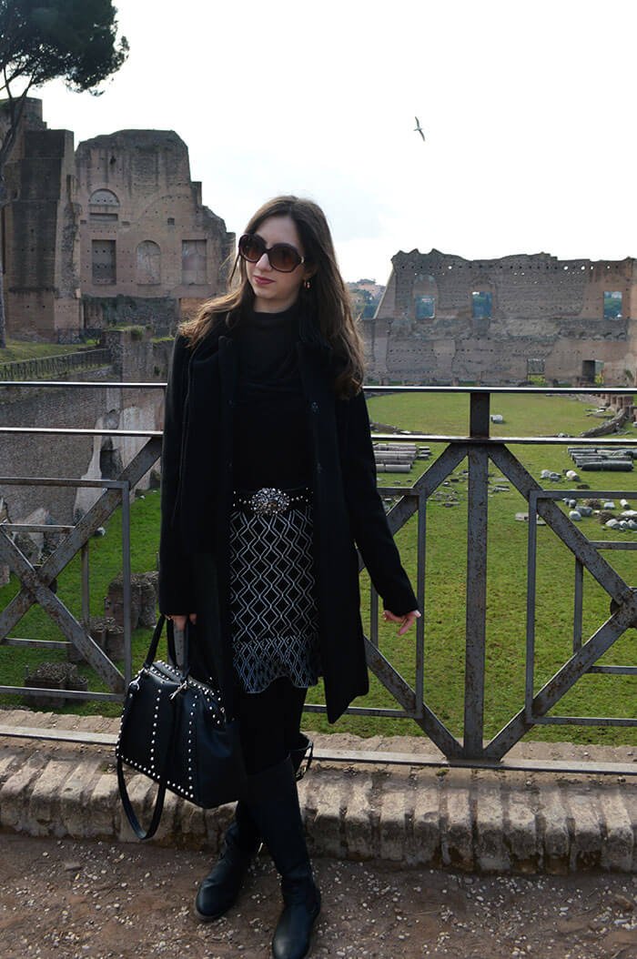 Patterned Skirt and Fitted Coat for Evening Outings — Italy Winter Outfits