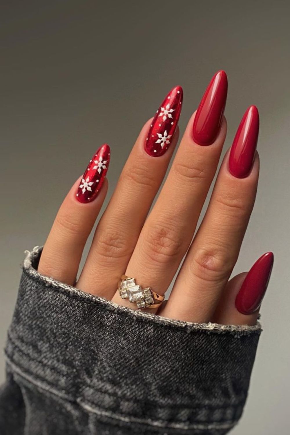 Long Stiletto Red Snowflake Decal Nails — Everyday Winter Nails