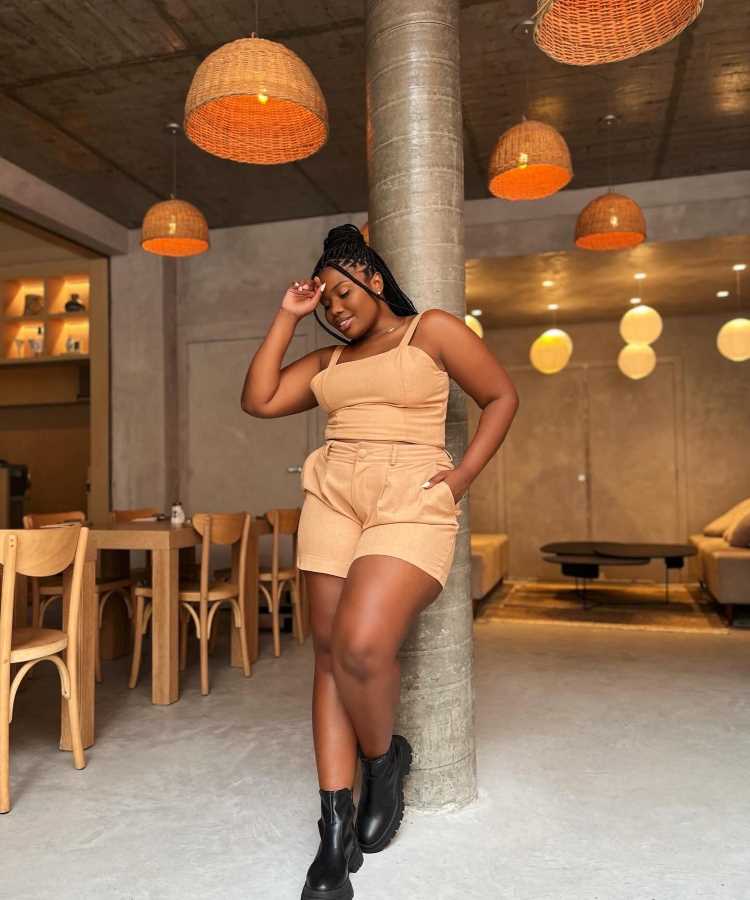 Neutral Beige Set Paired with Edgy Black Combat Boots Neutral Beige Set Paired with Edgy Black Combat Boots — Combat Boots Outfits