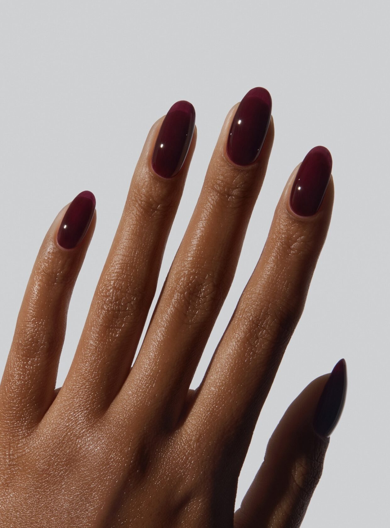 Lustrous Dark Burgundy Short Oval Nails — Black Cherry Nails
