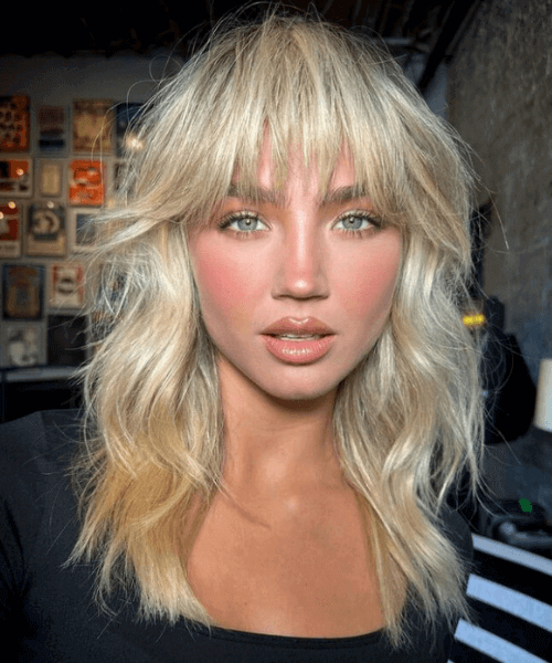 Choppy Shag With Blunt Bangs Choppy Shag With Blunt Bangs — Winter Haircuts for Square Faces