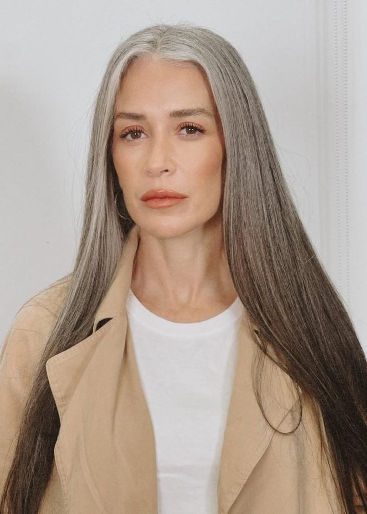 Gray Transition for Mid-Back Straight Hair Gray Transition for Mid-Back Straight Hair — Winter Hairstyles for Gray Hair