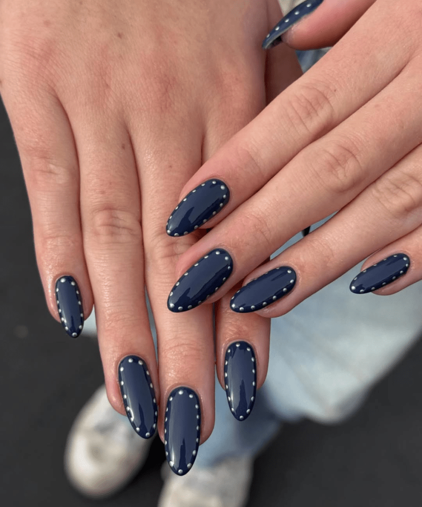 Navy Blue With Silver Studs — Winter Acrylic Nail Colors