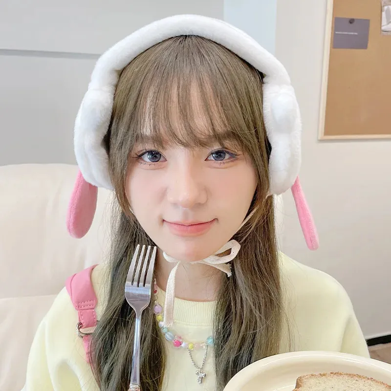Playful Bunny Ear Earmuffs with a Yellow Sweater and Pink Accents Playful Bunny Ear Earmuffs with a Yellow Sweater and Pink Accents — Earmuffs Outfits