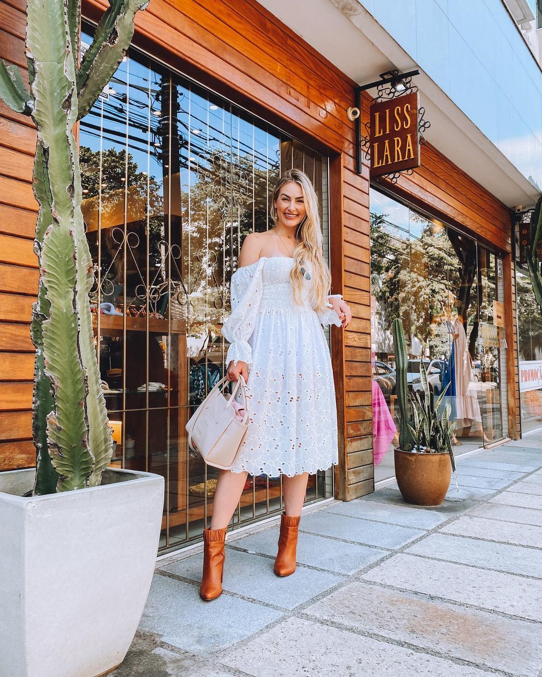 Daytime Event Charm: Eyelet Dress and Brown Ankle Boots Daytime Event Charm: Eyelet Dress and Brown Ankle Boots — Brown Boots Outfits