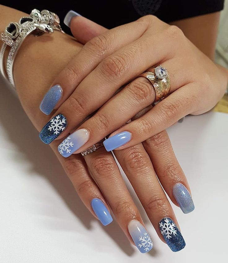 Glossy With Glitter Visual Idea — Snowflake Nails