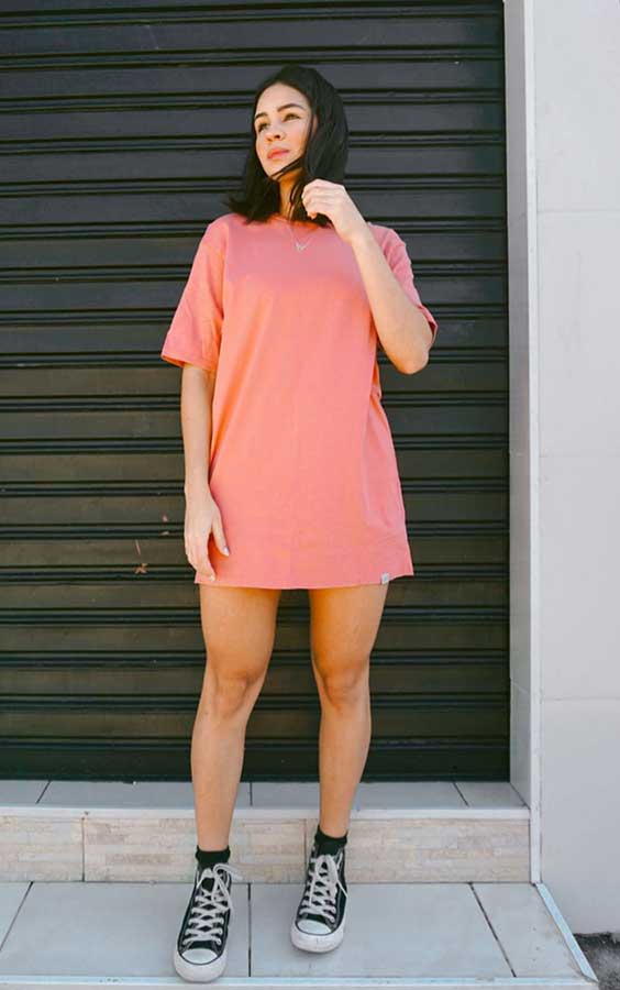 Peach Oversized Cotton Jersey T-Shirt Dress — Loungewear Outfits