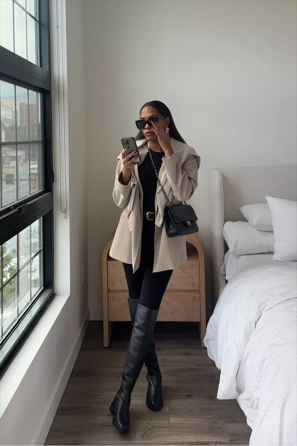 Beige Trench Coat with Knee-High Boots for Smart Casual Elegance — Nashville Winter Outfits