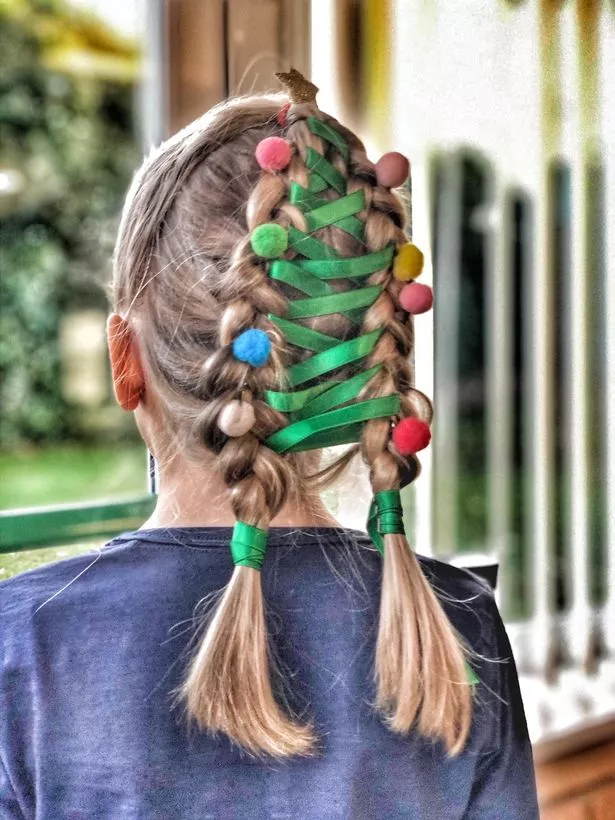 Christmas Tree Braids with Festive Decor — Winter Hairstyles for Kids