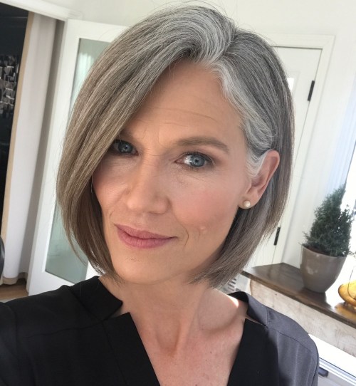 Sophisticated Ash Grey Angled Bob Sophisticated Ash Grey Angled Bob — Winter Haircuts for Women Over 50