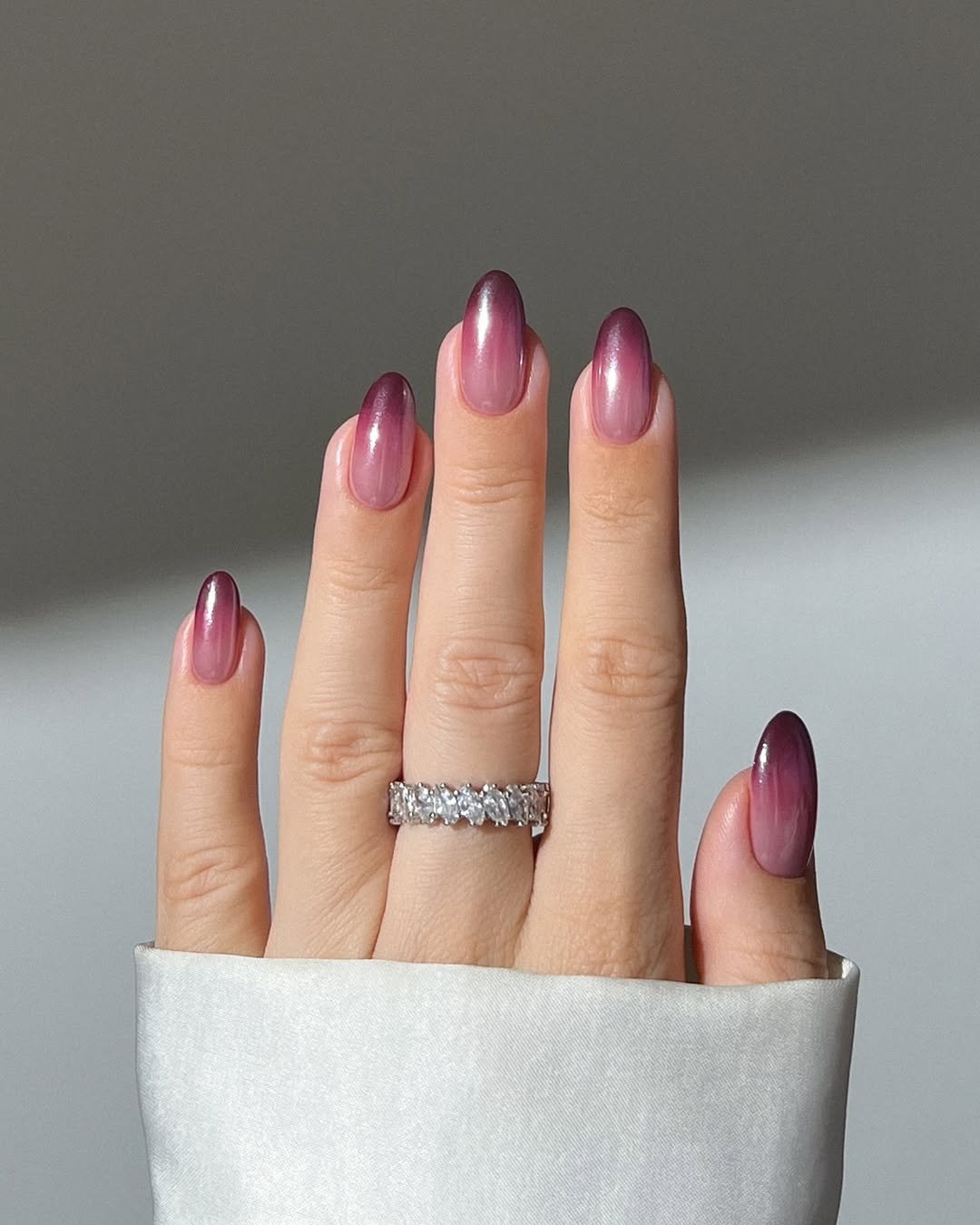 Deep Plum to Sheer Pink Ombre — Winter to Spring Transition Nails