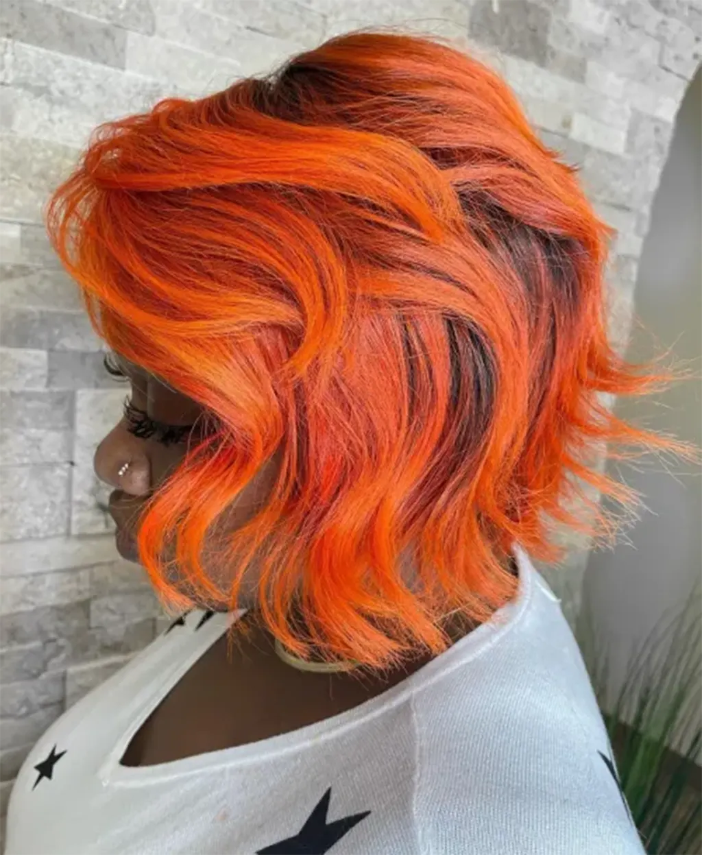 Electric Orange Bob With Dark Roots Electric Orange Bob With Dark Roots — Winter Hair Colors for Black Women