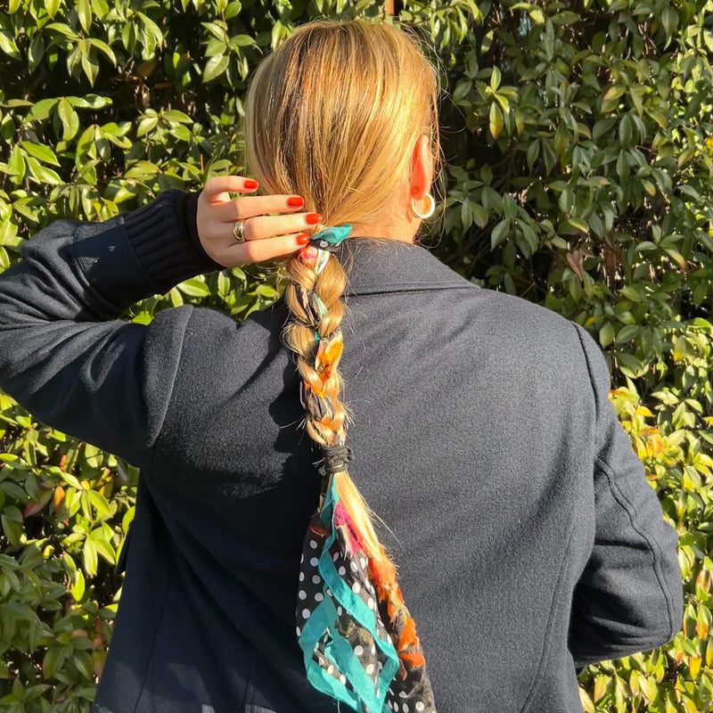 Blonde Braid with Colorful Scarf Pieces Blonde Braid with Colorful Scarf Pieces — Winter Hairstyles with Scarf