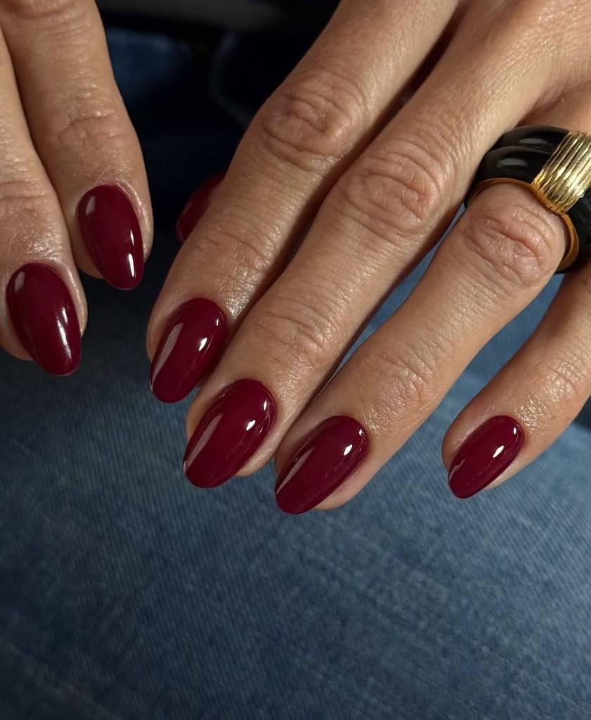 Deep Burgundy Medium Oval Nails Deep Burgundy Medium Oval Nails — Winter Nail Colors for Women Over 40