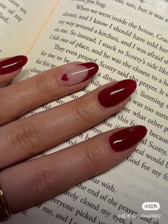 Cherry French Tip with Heart Accent — Black Cherry Nails