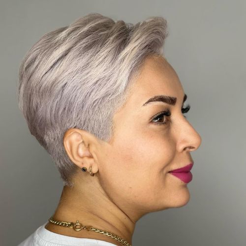 Light Gray Pixie With Violet Tones Light Gray Pixie With Violet Tones — Winter Haircuts for Gray Hair