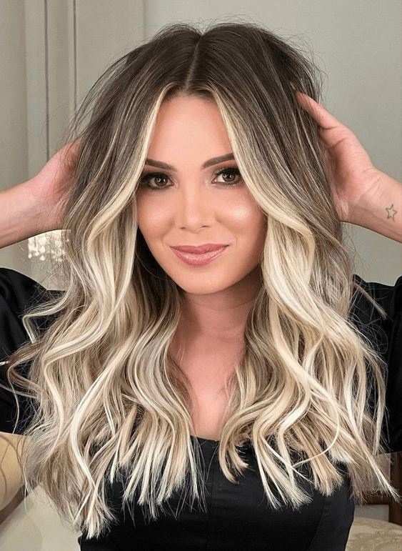 Dark Brown With Bright Blonde Balayage Dark Brown With Bright Blonde Balayage — Winter Hair Colors for Pale Skin