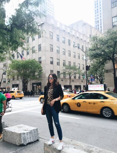 Urban Travel Style: Black Blazer with Leopard Print Top Urban Travel Style: Black Blazer with Leopard Print Top — Winter Travel Outfits