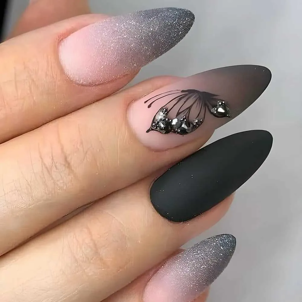 Matte Butterfly Stiletto Nails — Winter Matte Nails