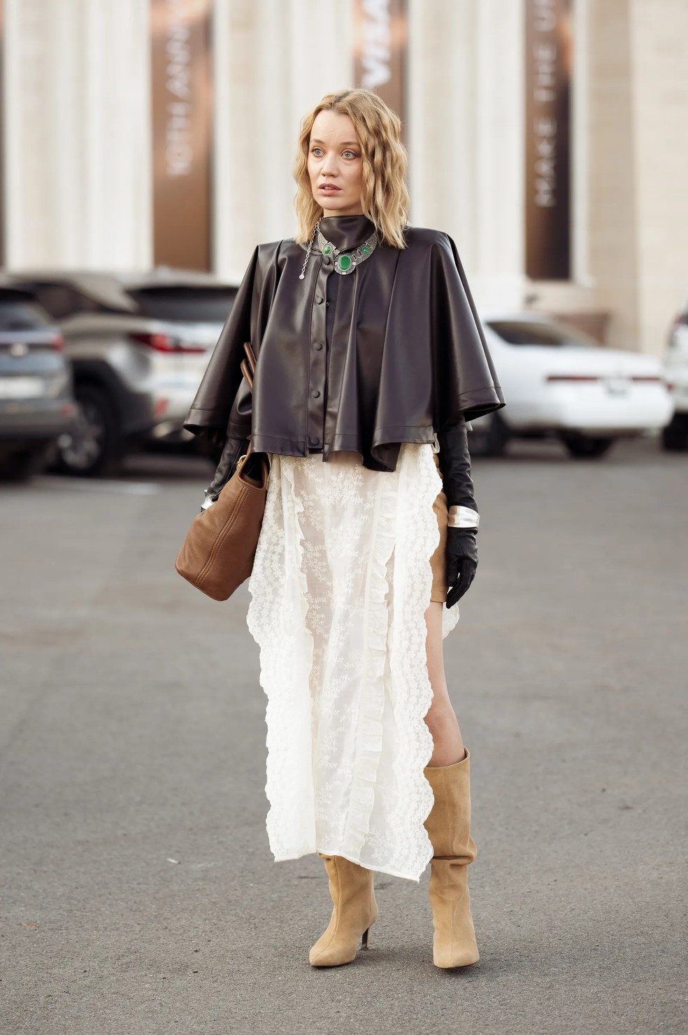 Fashion-Forward Ensemble with Tan Knee-High Suede Boots — Suede Boots Outfits