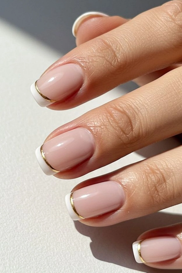 Short Square Gold Line French Tips Short Square Gold Line French Tips — Winter French Tip Nails