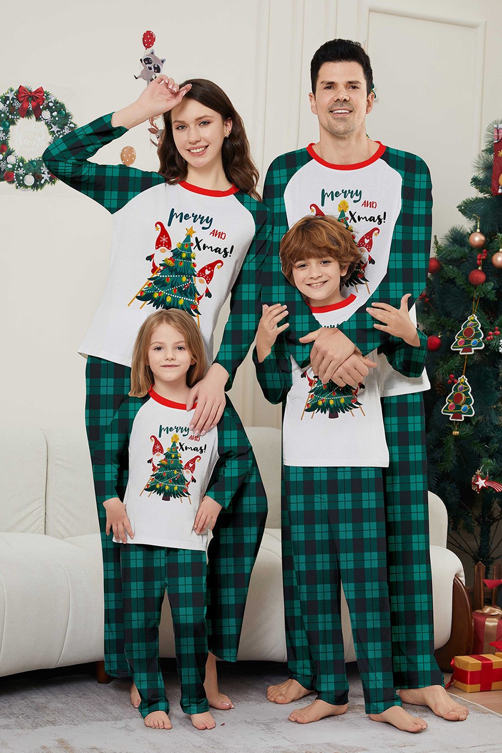 Plaid Perfection: Coordinated Green and Black Flannel Pajamas for Winter Comfort — Winter Family Photo Outfits