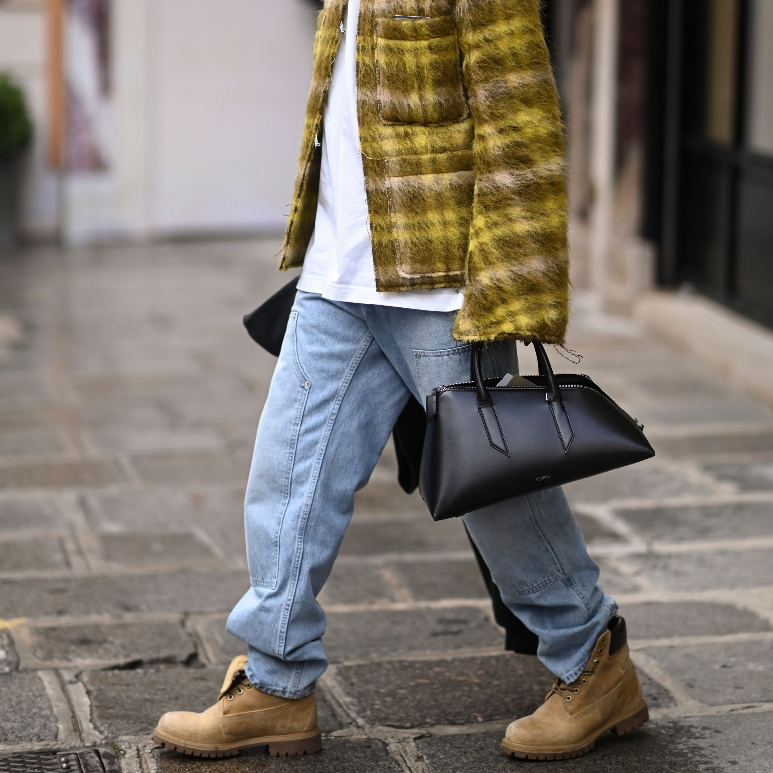Textured Plaid Jacket with Baggy Jeans and Timberlands — Timberland Boots Outfits