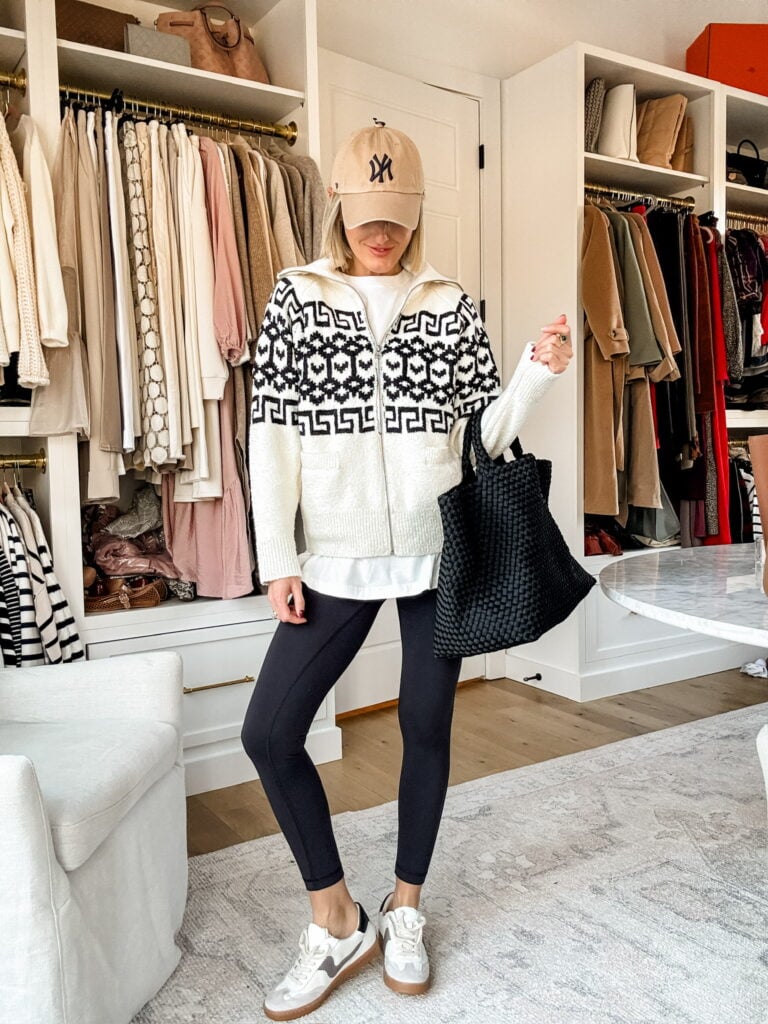 Athleisure Style with a Geometric Fair Isle Zip-Up — Fair Isle Sweater Outfits