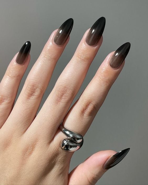 Dark Brown Cat-Eye Stiletto Ombre — Winter Ombre Nails