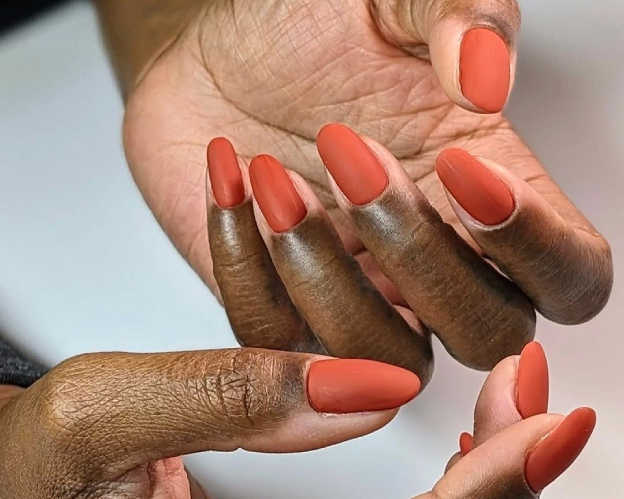 Medium Almond Matte Terracotta Orange Nails — Everyday Winter Nails