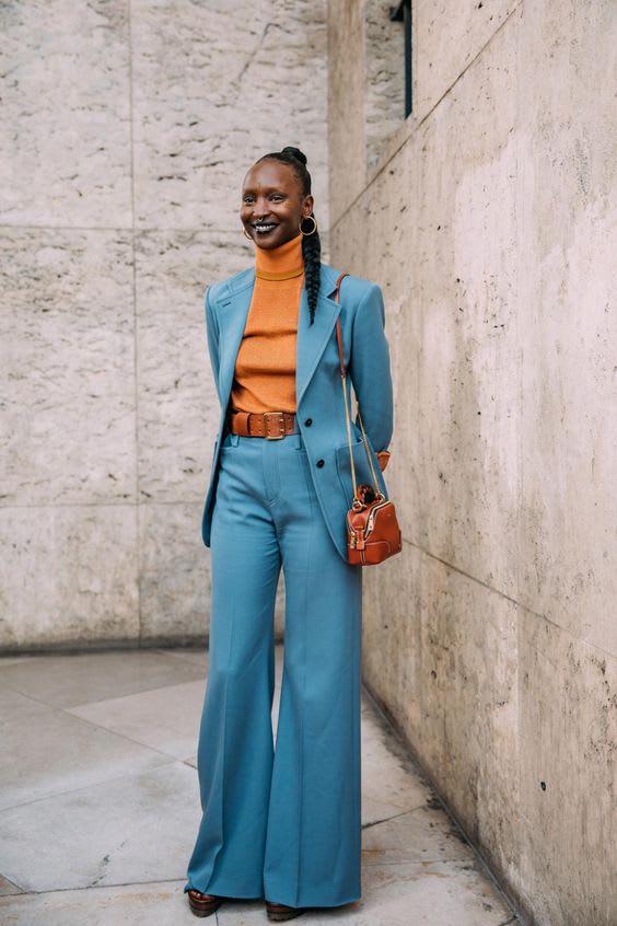 Blue Double-Breasted Blazer with Wide-Leg Trousers for Smart Casual Brunch Blue Double-Breasted Blazer with Wide-Leg Trousers for Smart Casual Brunch — Winter Brunch Outfits