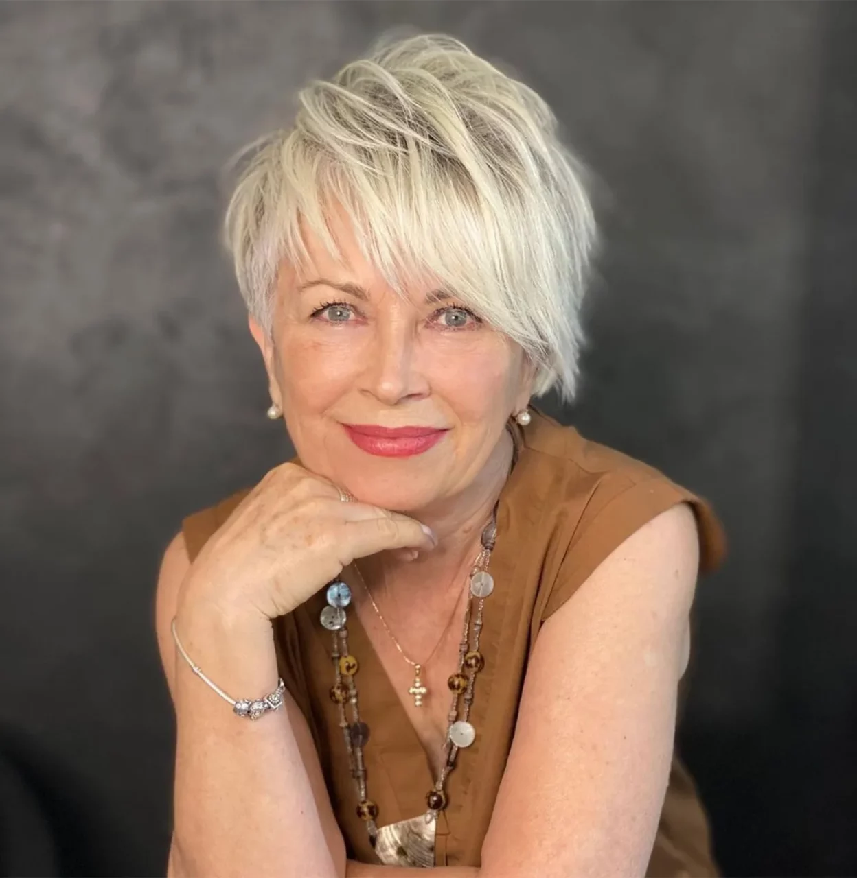 Textured Pixie in Ash Blonde Textured Pixie in Ash Blonde — Winter Hair Colors for Women Over 60