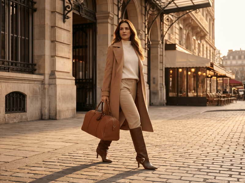Polished Autumn Ensemble with Camel Coat and Brown Boots — Knee High Boots Outfits