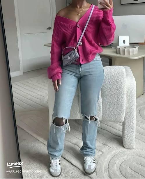 Cozy Knit Cardigan on Distressed Denim Cozy Knit Cardigan on Distressed Denim — Grunge Winter Outfits