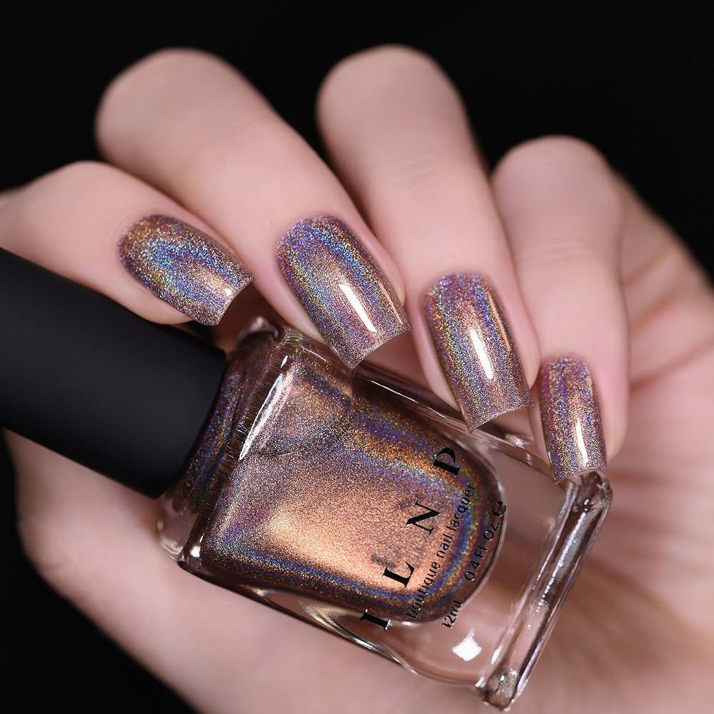Holographic Warm Brown Glitter Long Squares — Mocha Nails
