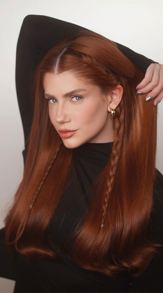 Deep Copper Red with Braided Accents Deep Copper Red with Braided Accents — Winter Hair Colors for Redheads