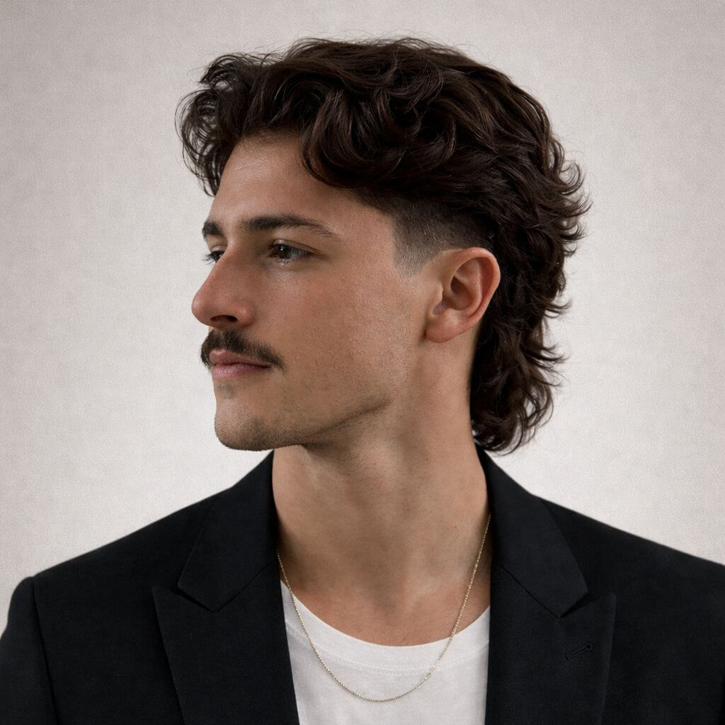 Dark Brown Mullet With Textured Top Dark Brown Mullet With Textured Top — Winter Hairstyles for Men